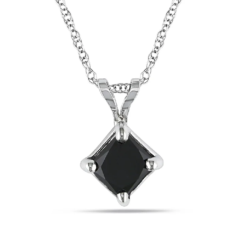 Heavy collar necklaces-Miadora 10k White Gold 1ct TDW Black Diamond Solitaire Necklace