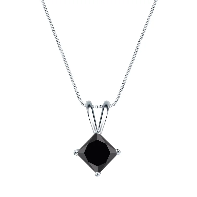 Slanted design necklaces-Auriya 1/2ctw Princess-cut Solitaire Black Diamond Necklace 14k Gold