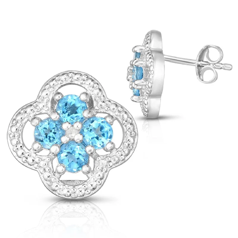 Silk cord earrings-Quatrefoil Blue Topaz & Diamond Earrings