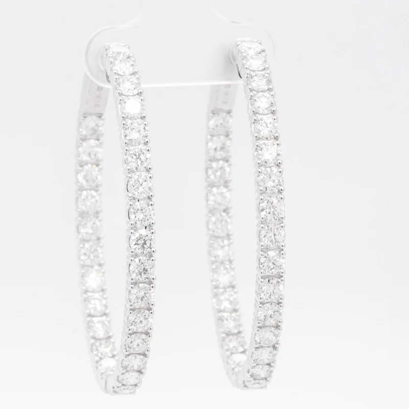 Woven cord earrings-14k White Gold Diamond In & Out Oval Hoop Earrings 6.84ctw G VS2 - Snap Closure