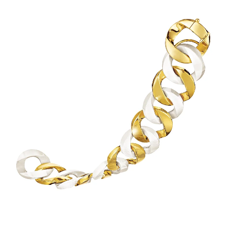 Wide gold bangles-Curb-Link Bracelet in White Ceramic