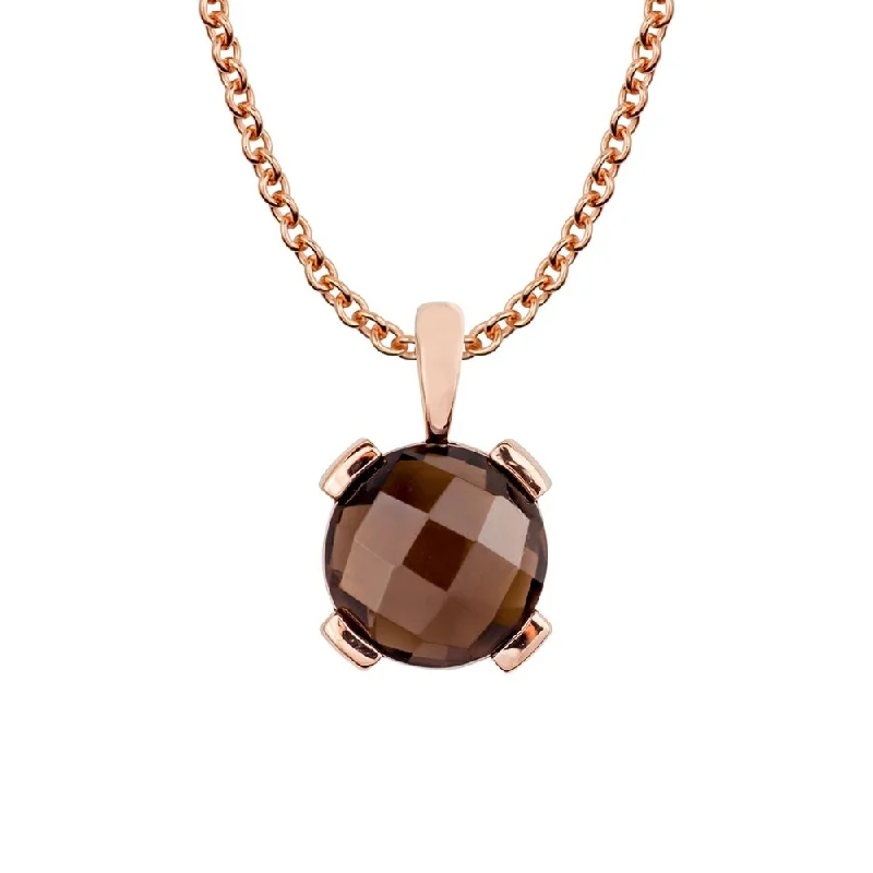 Oval shape necklaces-Viducci 10k Rose Gold Genuine Round Smoky Quartz Pendant Necklace