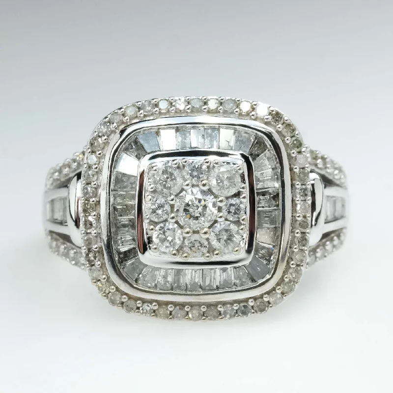 Lily motif engagement rings-1.53ctw Diamond Accented Halo Cluster Statement Ring in 10K White Gold