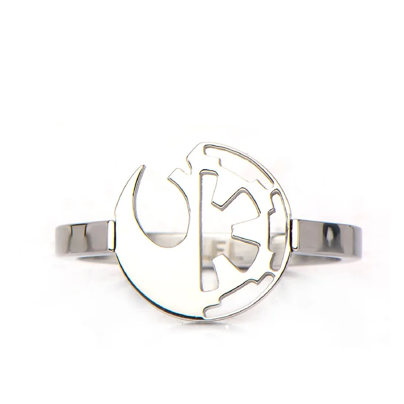 Organic shape engagement rings-Star Wars: Rogue One Rebel Alliance/Galactic Empire Cut Out Ring Stainless Steel