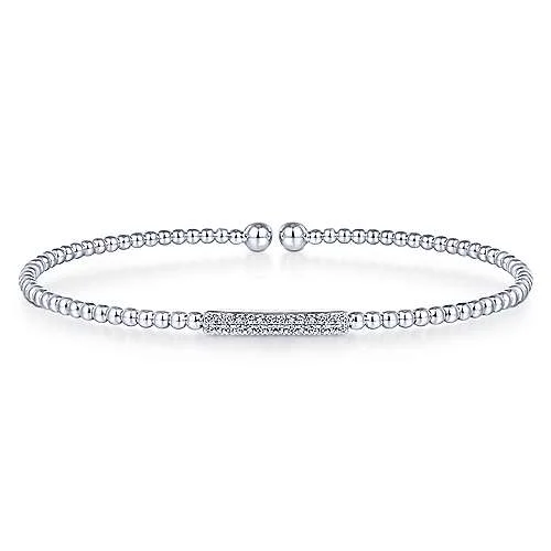 Stretch cord bangles-14K White Gold Bujukan Bead Cuff Bracelet with Diamonds