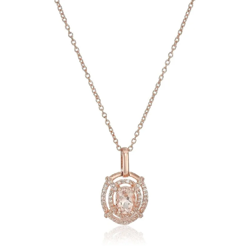 Neat-line necklaces-Rose Gold-plated Silver Morganite Pendant Necklace, 18" - Pink