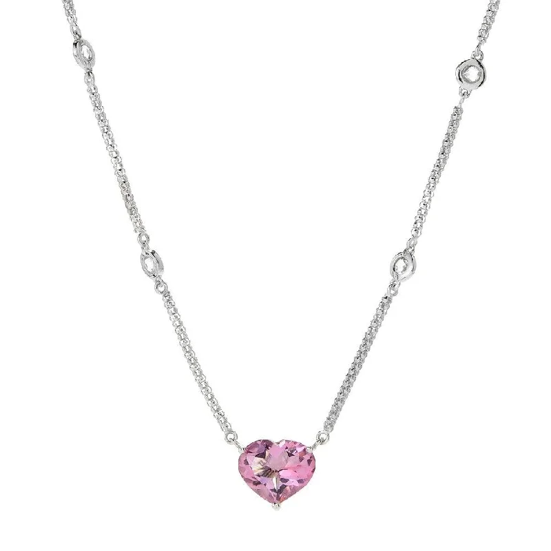 Solid link necklaces-Sterling Silver 4.06ctw Heart Cut Multi Gem Necklace 16"