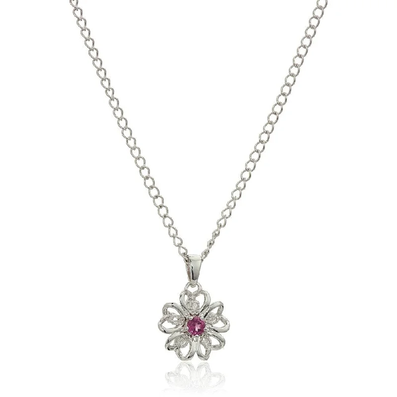 Oval gem necklaces-Sterling Silver Pink Tourmaline Flower Pendant Necklace, 18"