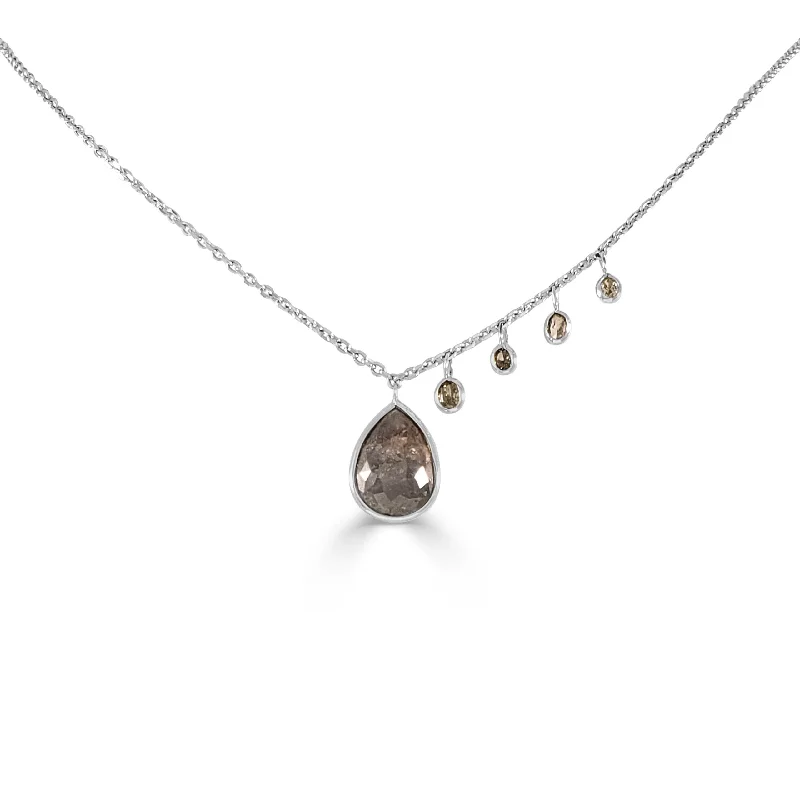 Onyx gem necklaces-Joelle Rough Diamond Station Necklace 14K White Gold 6.27ct Adjustable 16-18-inch Chain