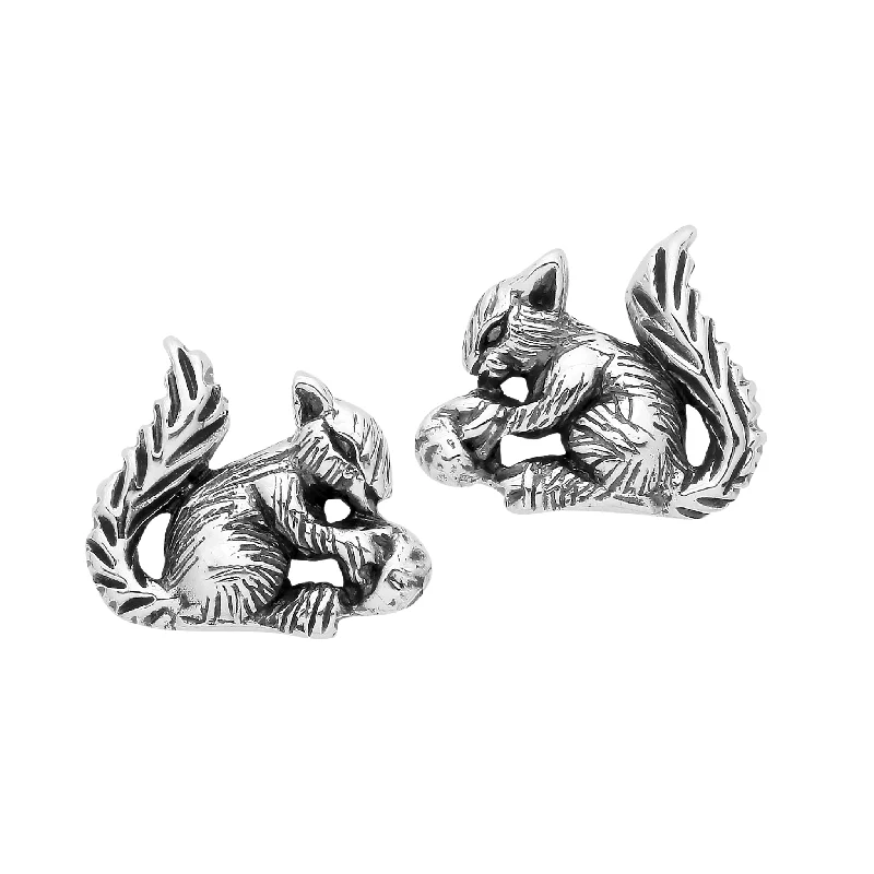 Cedar wood earrings-LITTLE SQUIRREL - Sterling Silver Studs