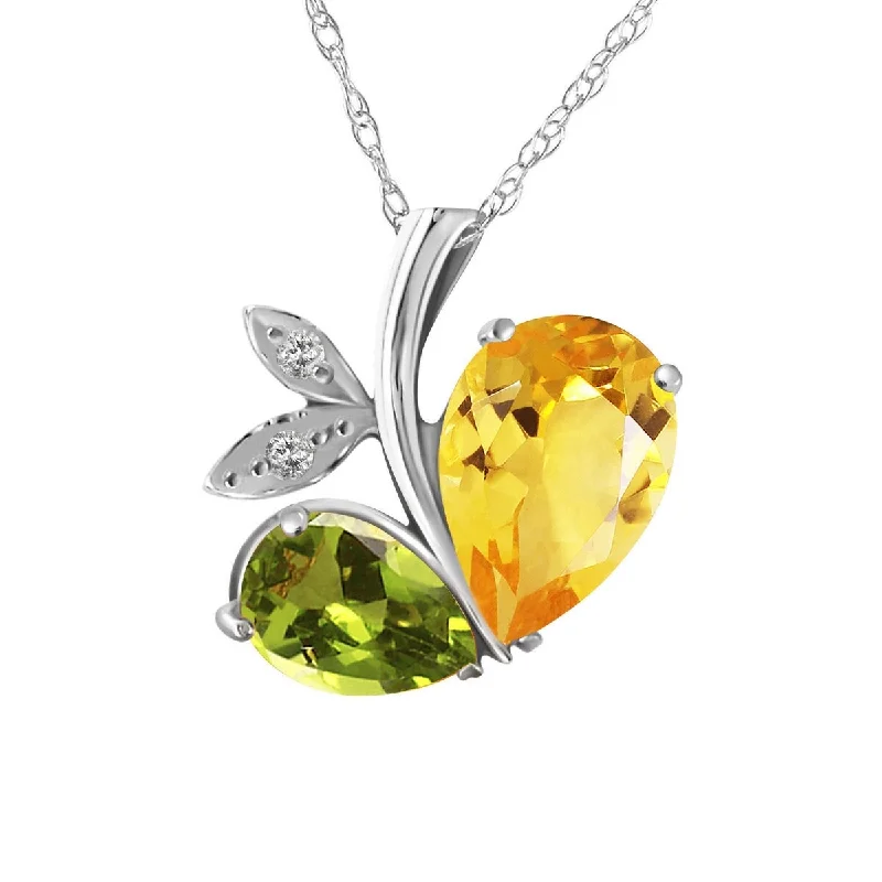 Cedar wood necklaces-4.06 Carat 14K Solid Gold Heart Necklace Citrine, Peridot & Diamonds