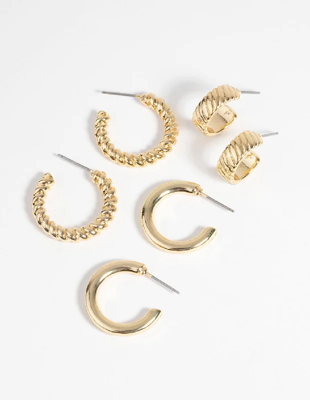 Lily motif earrings-Gold Plated Twisted Hoop Earring Pack