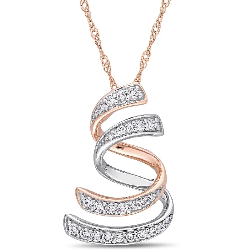 Worn medallion necklaces-Miadora Signature Collection 2-Tone 14k White and Rose Gold 1/5ct TDW Diamond Layered Swirl Journey Necklace