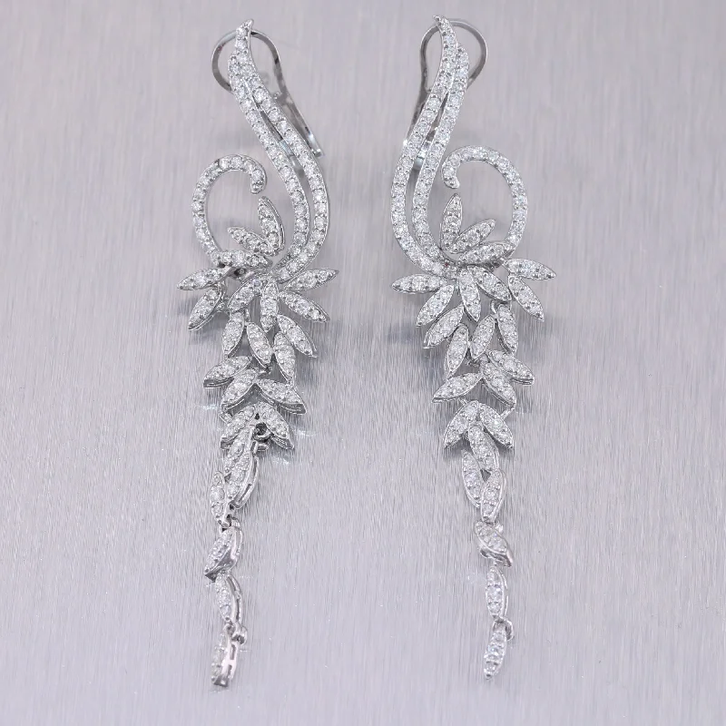 Glossy silver earrings-Estate Vintage 14k White Gold 1.94ctw Diamond Dangle Bridal Earrings