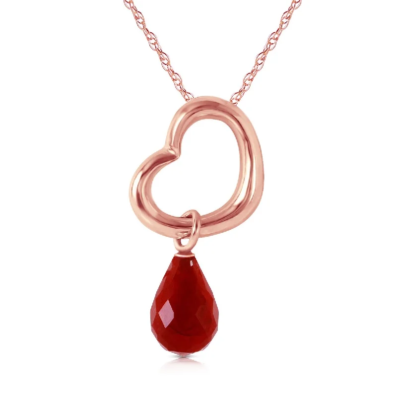 Worn medallion necklaces-3.30 Carat 14K Solid Gold Heart Necklace w/ Dangling Natural Ruby