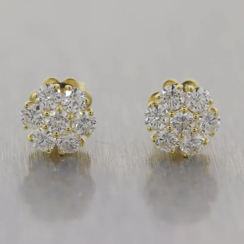 Topaz stone earrings-Modern 14k Yellow Gold 1.00ctw Diamond Flower Cluster Earrings