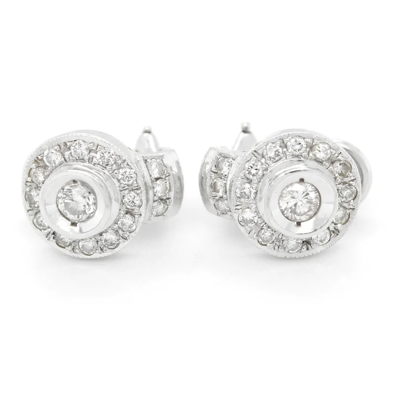 Textured disc earrings-Vintage 14k White Gold 1.00ctw Diamond Halo Circle Leverback Earrings