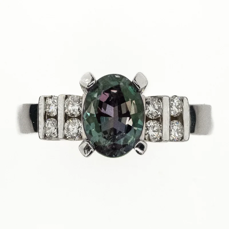 Sleek modern engagement rings-1.38ct Natural Alexandrite and Diamond Gemstone Ring in 18K White Gold Size 6.25