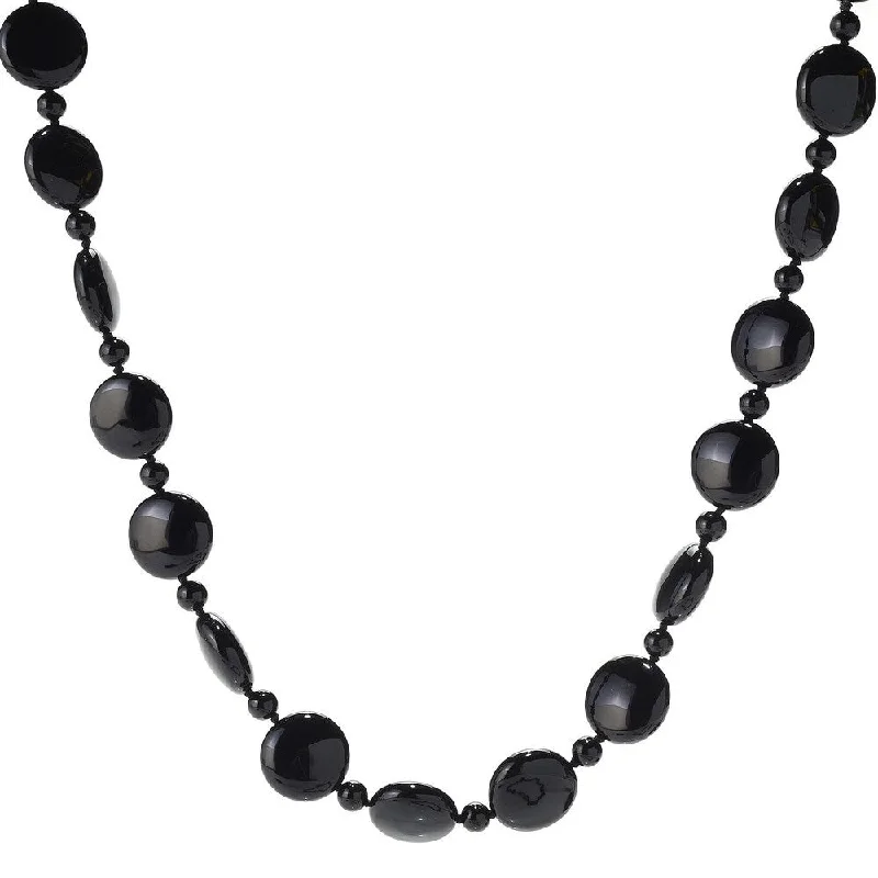 Wide chain necklaces-28" 18mm Coin Shaped Black Onyx Beaded Endless Necklace