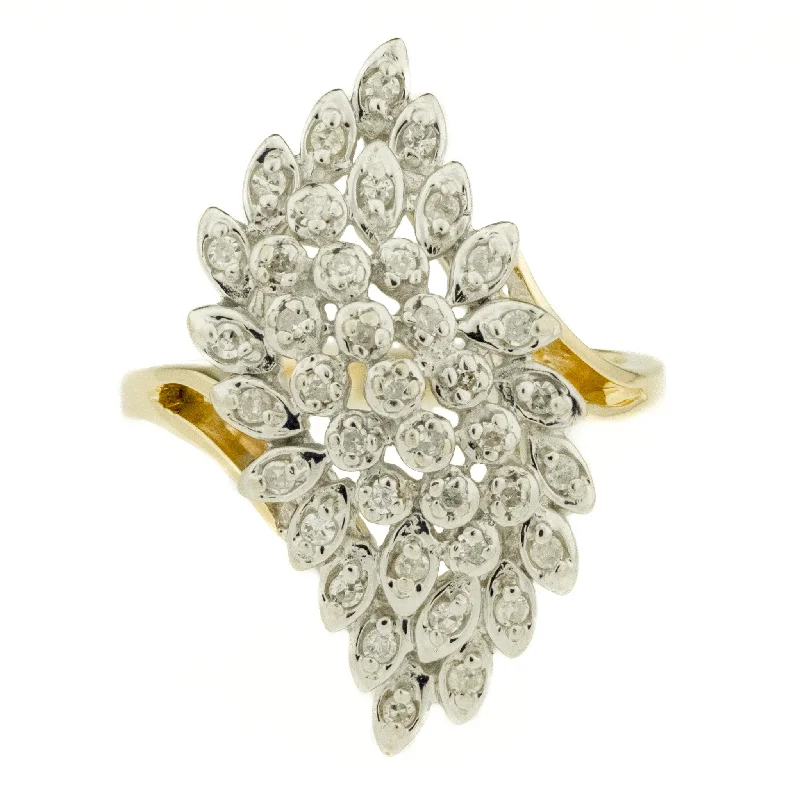 Dove feather engagement rings-0.40ctw Round Brilliant Diamond Accented Cluster Ring in 14K Two-Tone Gold - Size 6