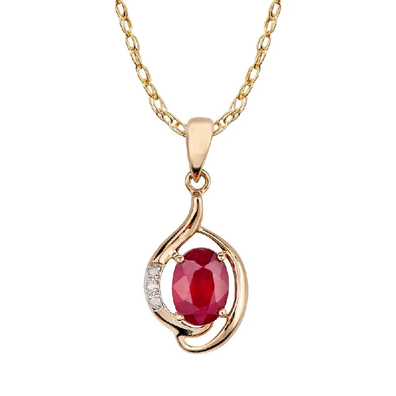 High gloss necklaces-Viducci 10k Yellow Gold Genuine Oval Ruby and Diamond Pendant Necklace