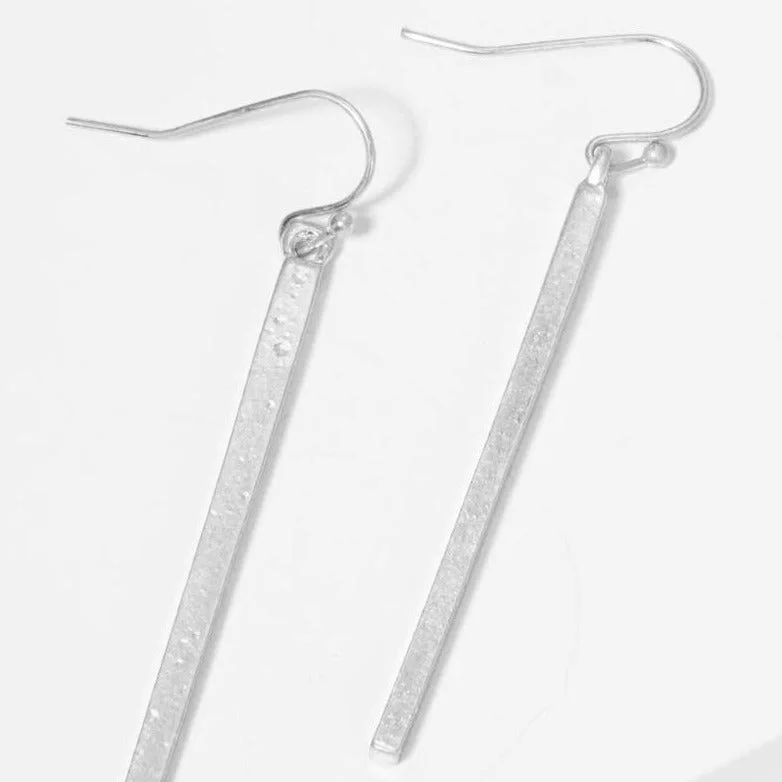 Tiny heart earrings-Silver Polished Metal Bar Drop Earrings