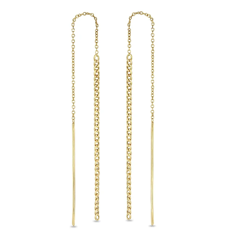 Cedar wood earrings-14k Gold XS Curb Chain Drop Threaders