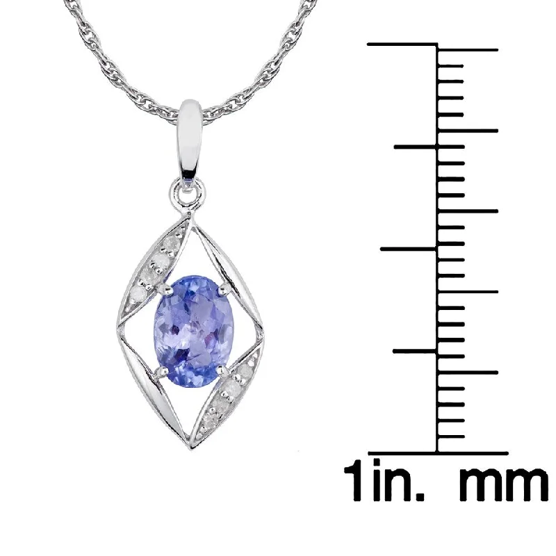 Baroque pearl necklaces-Viducci 10k White Gold Genuine Oval Tanzanite and Diamond Pendant Necklace