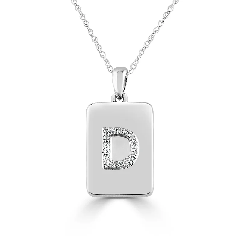 Lapis drop necklaces-Joelle Diamond Initial Letter D Dog Tag Necklace 1/25 TDW 14K White Gold & on a 16-inch Chain