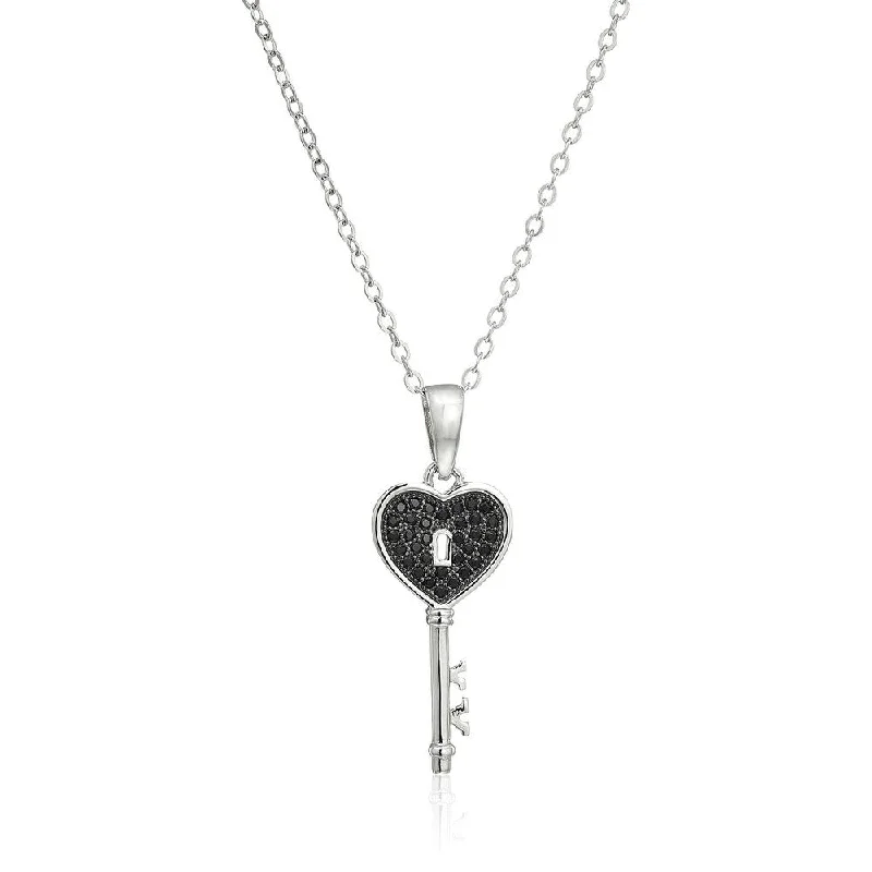 Cosmic charm necklaces-Sterling Silver Black Spinel Key Pendant Necklace, 18"