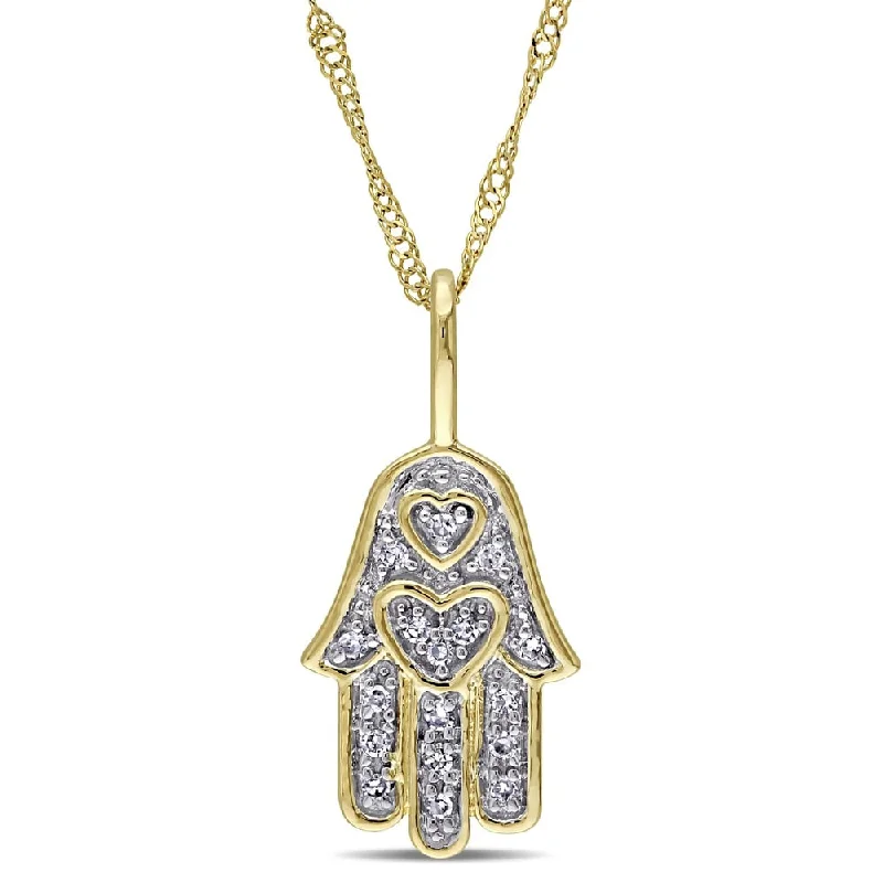 Layered link necklaces-Miadora 14k Yellow Gold Diamond Hamsa Necklace