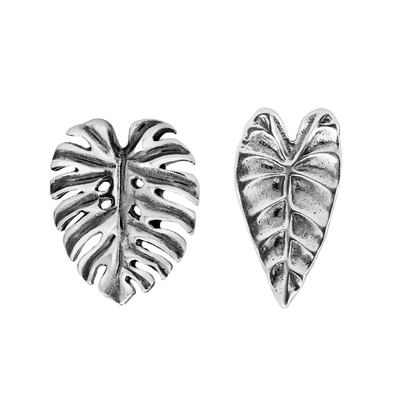 Fluid art earrings-MONSTERA & ALOCASIA - Sterling Silver Studs