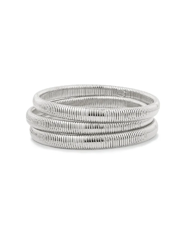 Coiled cord bangles-Mini Flex Snake Chain Bracelet- Set of 3 (7mm wide)- Silver