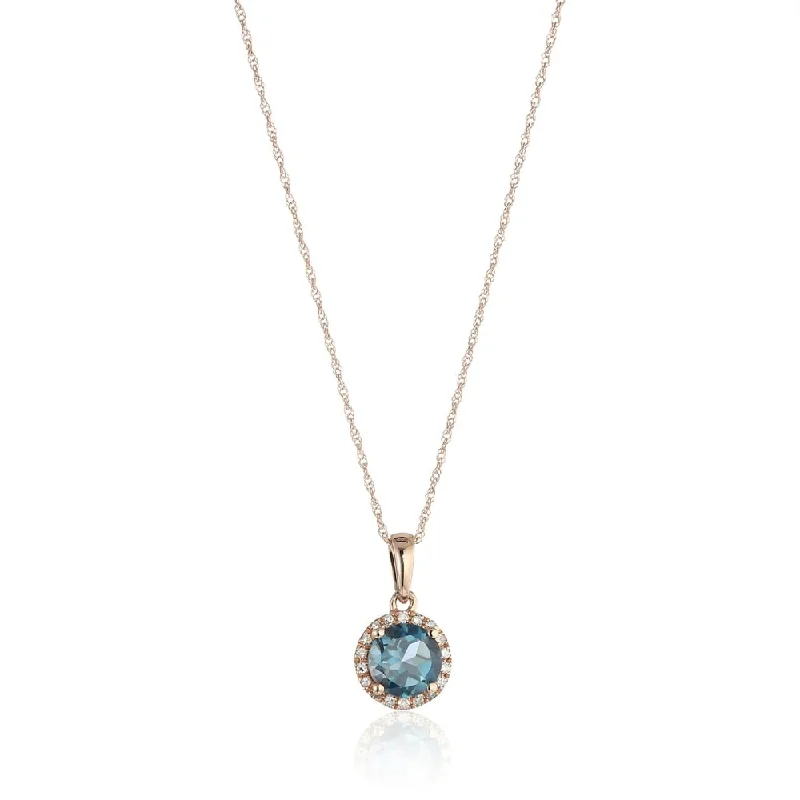 Secure clasp necklaces-10k Rose Gold London Blue Topaz and Diamond Classic Di Pendant Necklace, 18"