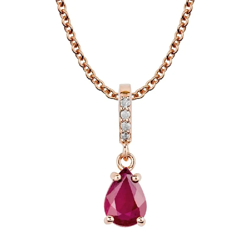 Oval shape necklaces-Viducci 10k Rose Gold Genuine Pear-Shape Ruby and Diamond Drop Pendant Necklace