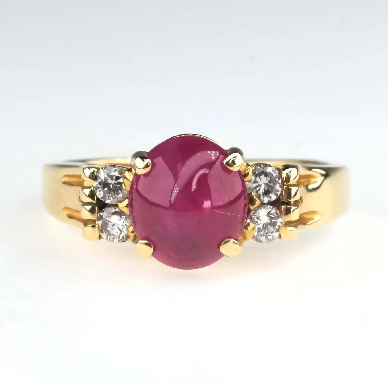 Oval cut engagement rings-Ruby & Diamond Accented Gemstone Ring Size 6 in 14K Yellow Gold