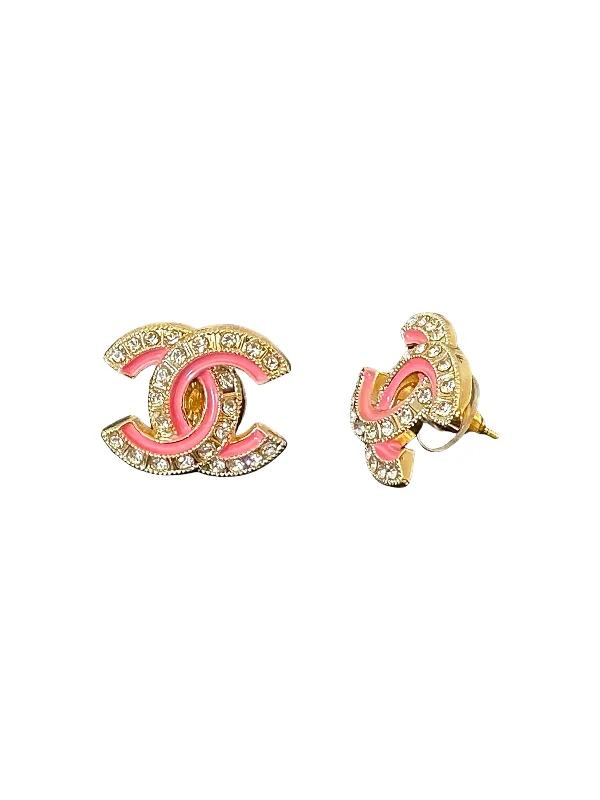 Topaz stone earrings-CC Cutout Pink CZ Button Earrings