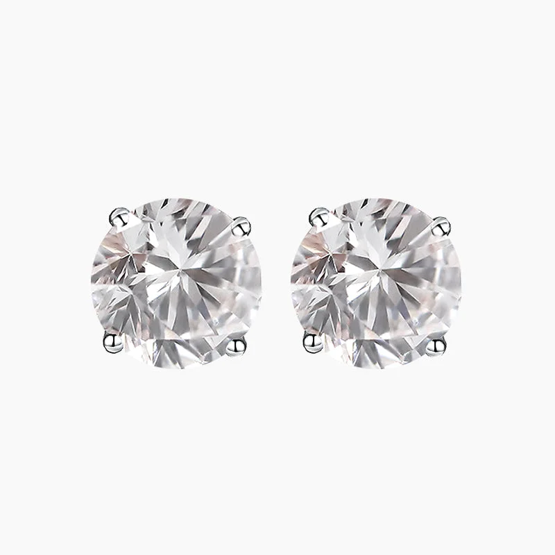 Textured disc earrings-Classic Round Cut Zirconia Earrings in Sterling Silver