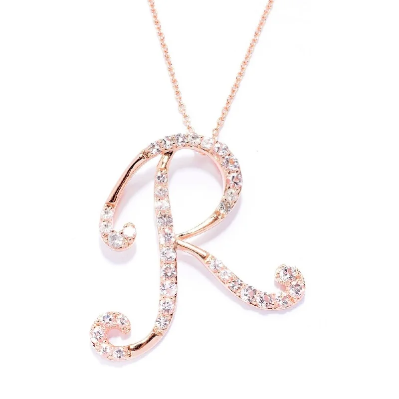 Spring clasp necklaces-18k Rose Gold over Sterling Silver Round Morganite Initial R Necklace