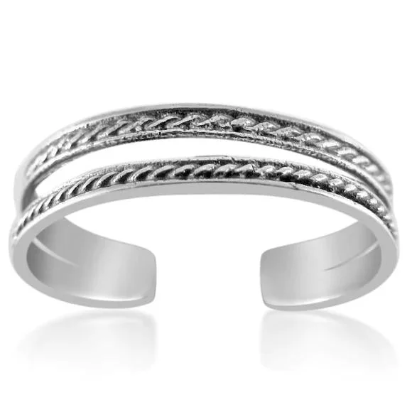 Sleek band engagement rings-Adjustable Double Rope Sterling Silver Toe Ring