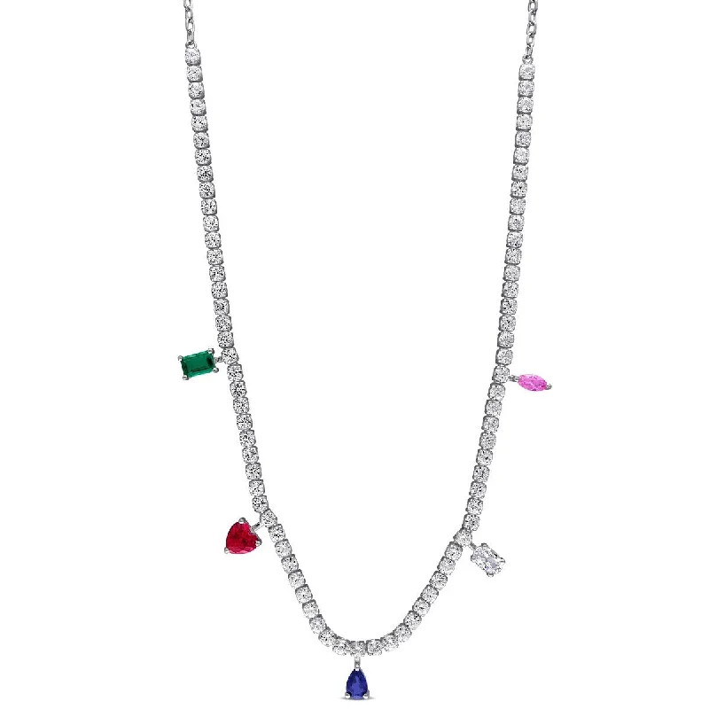 Tiny charm necklaces-Miadora 12 3/8ct TGW Created Multi-Gemstone Charm Necklace in Sterling Silver