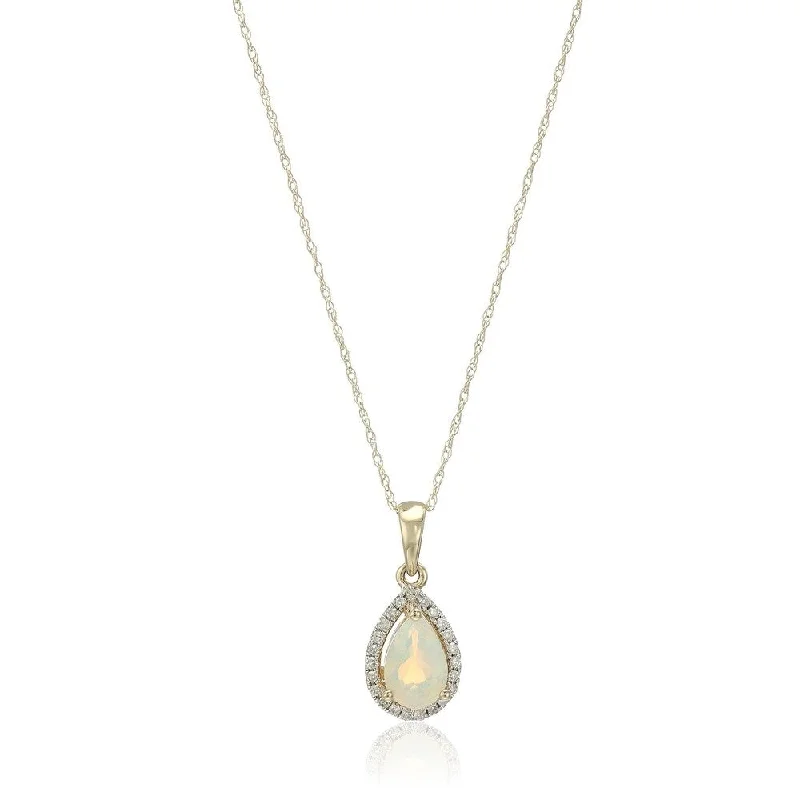 Multi-birthstone necklaces-10k Yellow Gold Ethiopian Opal, Diamond Princess Diana Necklace, 18" - White