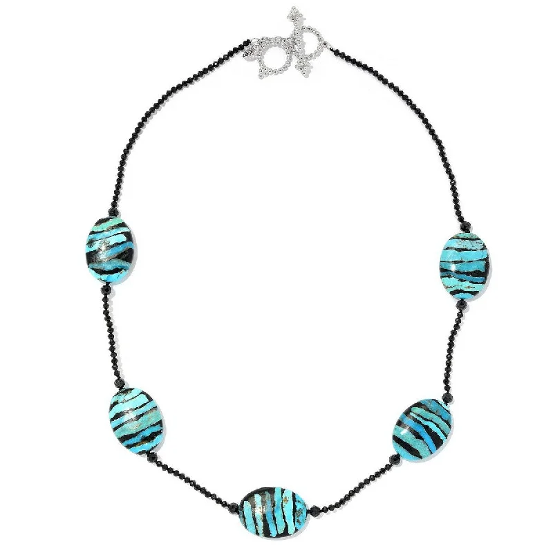 Tarnished silver necklaces-Dallas Prince Sterling Silver 24" or 36" Black Spinel & Turquoise Station Necklace.