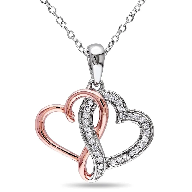 Surf wave necklaces-Miadora Two-tone Sterling Silver 1/6ct Diamond Interlocking Heart Necklace