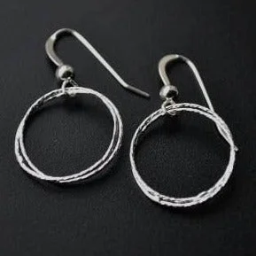 Alloy metal earrings-Silver Circle Diamond Cut Earrings