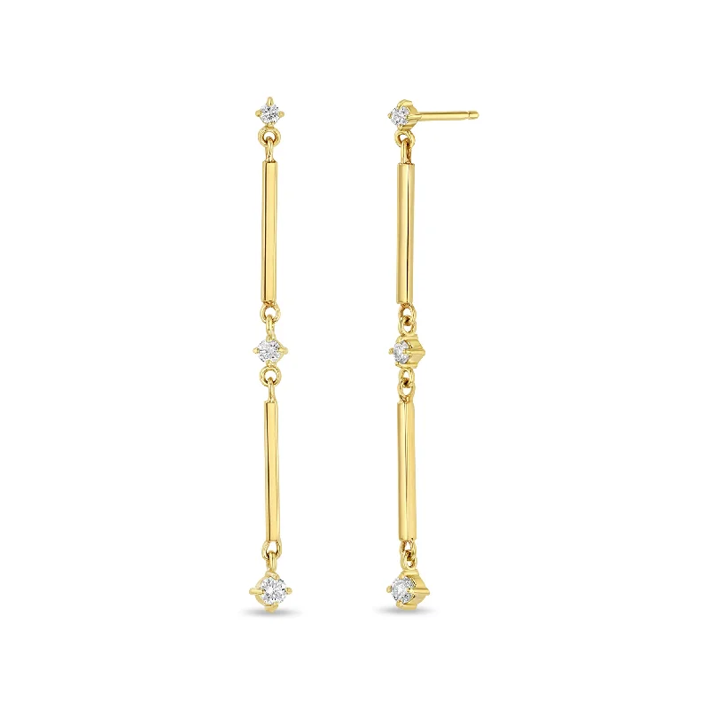 Agate drop earrings-14k Gold Linked Bar & Graduated Diamond Drop Earrings