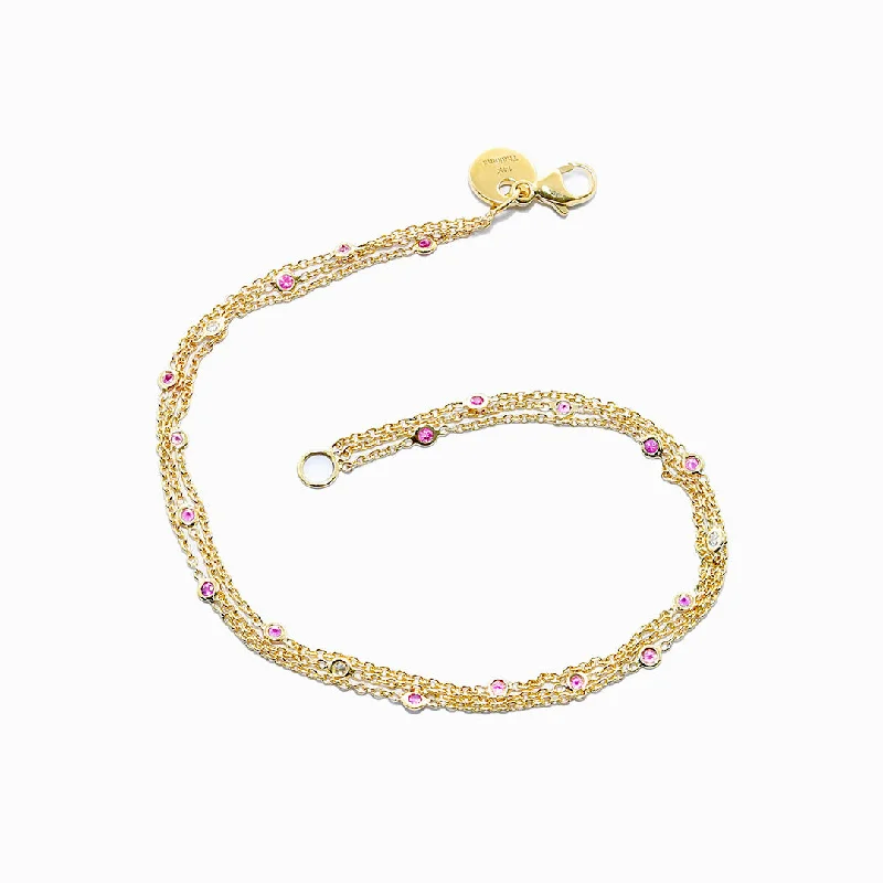 Surf theme bangles-Triple Chain Bracelet in Pink Sapphires & Diamonds