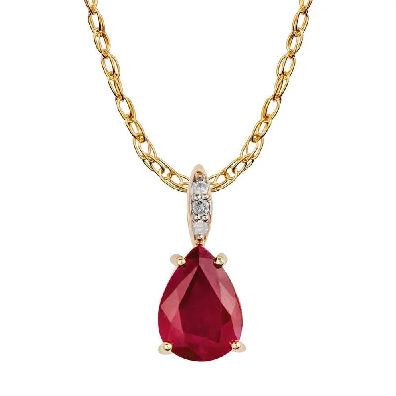 Woven tribal necklaces-Viducci 10k Yellow Gold Genuine Pear-Shape Ruby and Diamond Tear-Drop Pendant Necklace