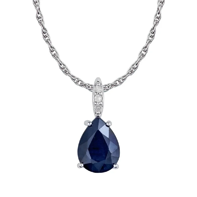 Onyx gem necklaces-Viducci 10k White Gold Genuine Pear-Shape Sapphire and Diamond Tear-Drop Pendant Necklace