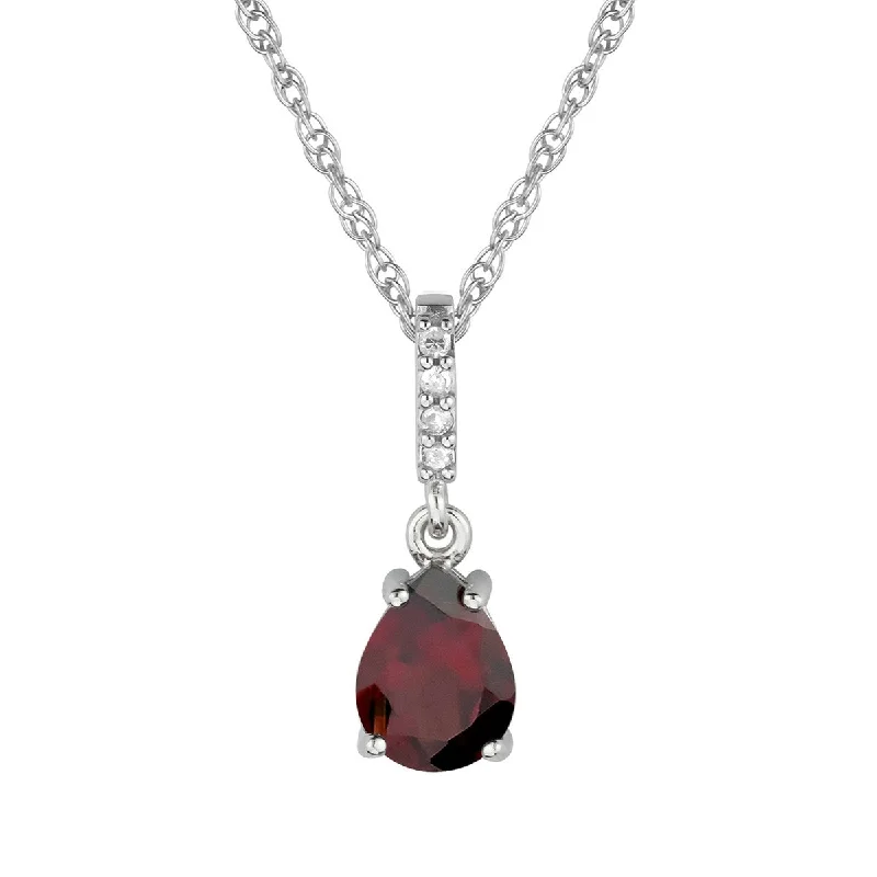 Round pendant necklaces-Viducci 10k White Gold Genuine Pear-Shape Garnet and Diamond Drop Pendant Necklace